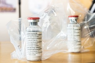 Vials of the drug Remdesivir seen during a news conference in Hamburg, Germany.