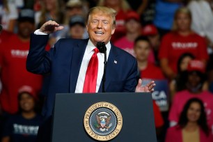 President Trump speaks during a campaign rally at the BOK Center in Tulsa, Oklahoma, on Saturday.