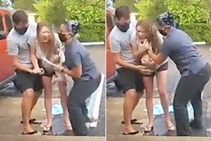 Stills from a Ring video showing a Florida woman giving birth in a parking lot.