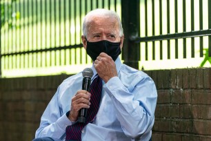 Joe Biden wears a mask at a campaign event in Lancaster, Pennsylvania, on Thursday.