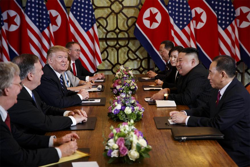 Donald Trump meets with Kim Jong Un on Feb. 28, 2019, in Hanoi, Vietnam.