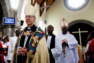 Archbishop of Canterbury Justin Welby leaves after attending a special service at the Anglican Church of Kenya (ACK) St. Stephen's Cathedral along Jogoo road in Nairobi, Kenya