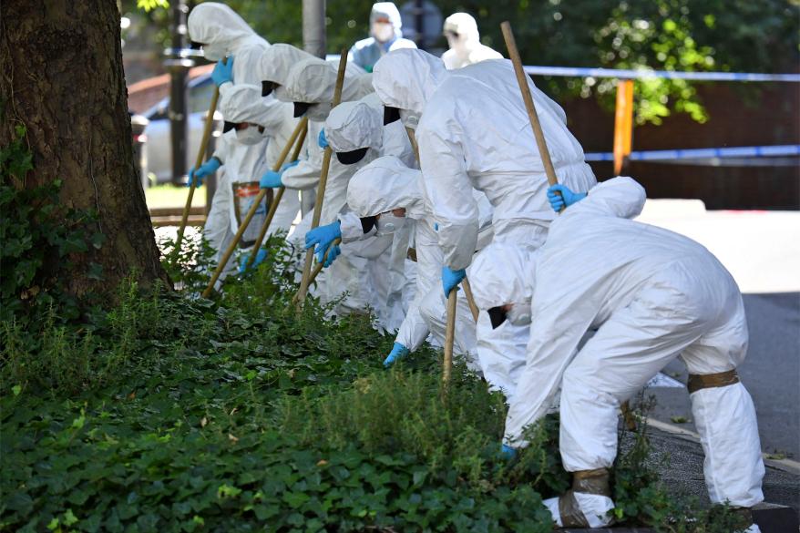 Police forensics officers looking for evidence at the park.