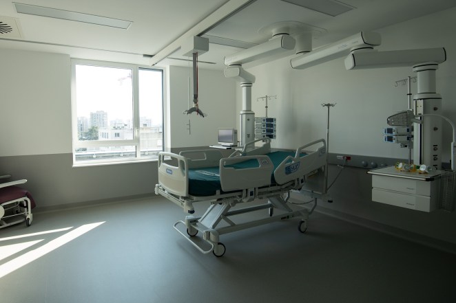 An empty room in the new intensive care unit building of the Henri Mondor Hospital in Creteil, near Paris