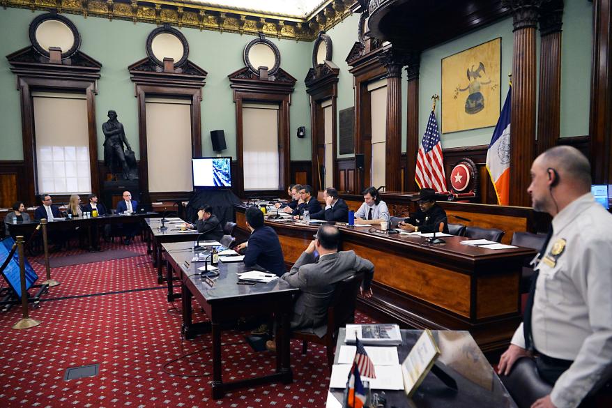 The statue of Thomas Jefferson as seen in the New York City council chambers.