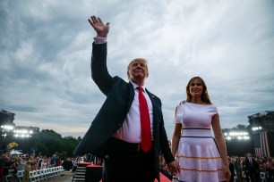 Donald Trump and Melania Trump leave a Fourth of July celebration event in Washington, DC in 2019.