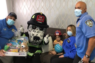 3 year old Adiel Rosario receivef a visit from the FDNY and the NYPD after being hit by illegal fireworks earlier this week in the Bronx