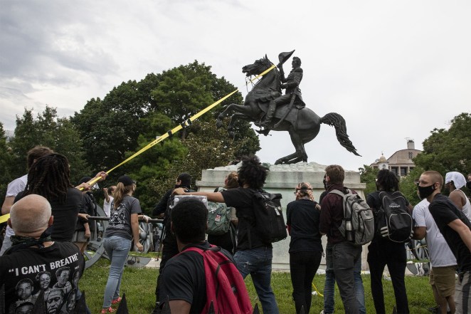 Protesters attempting to take down the Andrew Jackson statue in Washington D.C.