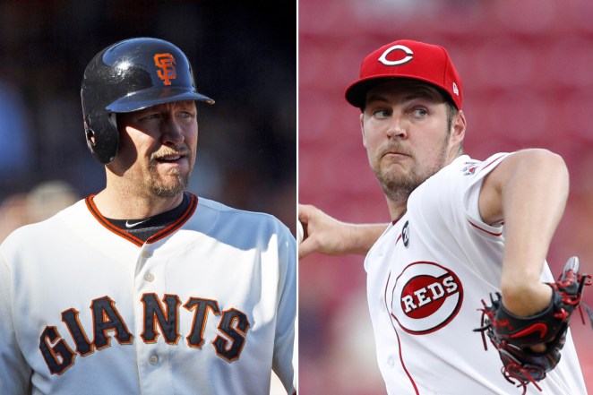 Retired outfielder Aubrey Huff and Reds pitcher Trevor Bauer