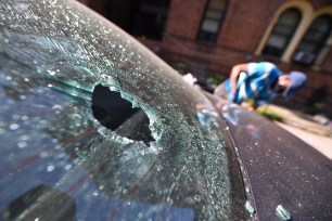 A windshield that was shot through.