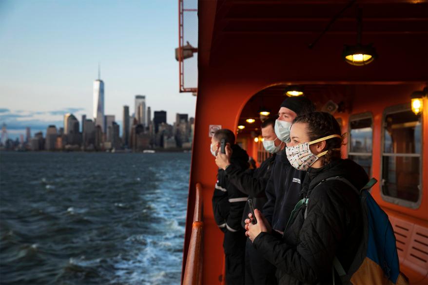 A group of emergency medical technicians who have come to New York to assist ambulance crews during the coronavirus