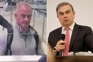 Michael Taylor, left, in a security image from Dec. 30, 2019, and Carlos Ghosn (right).