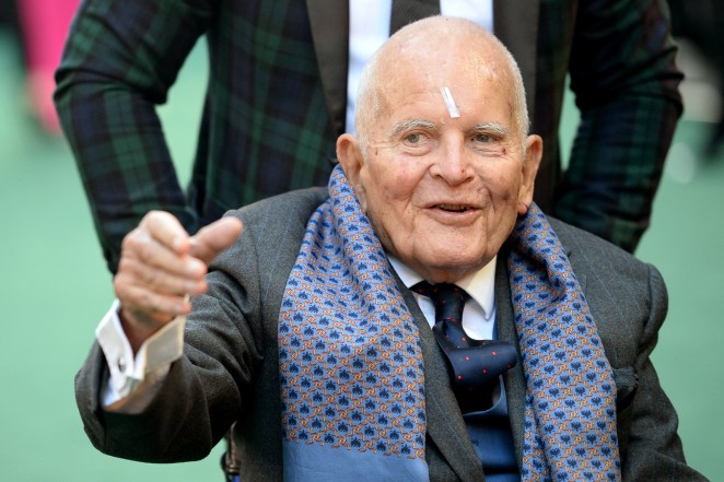 Sir Ian Holm attends the "Tolkien" UK premiere at The Curzon Mayfair on April 29, 2019 in London, England. (Photo by Dave J Hogan/Getty Images)