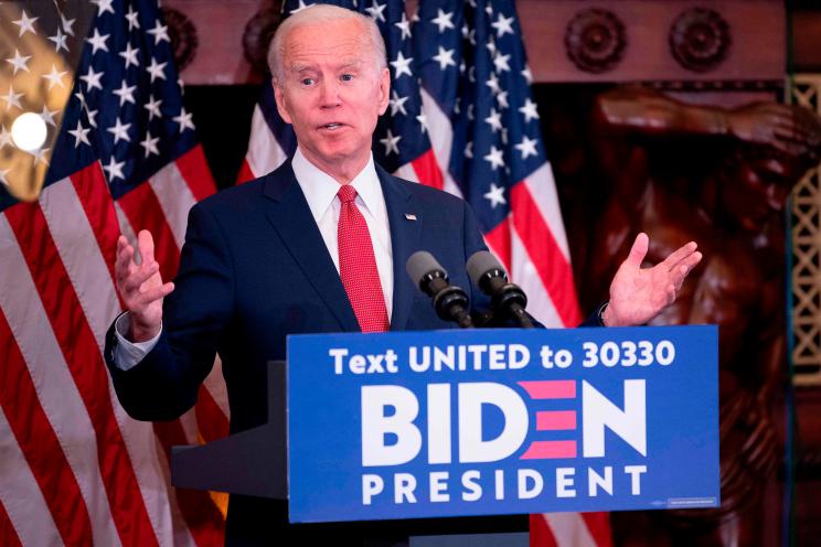 Former vice president and Democratic presidential candidate Joe Biden speaks about the unrest across the country from Philadelphia City Hall on June 2, 2020