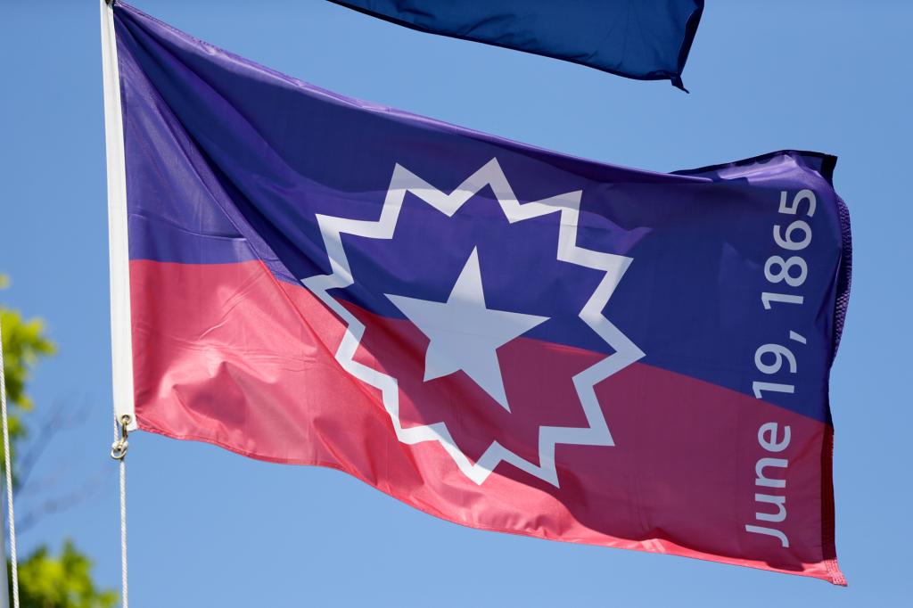 The Juneteenth flag flies in Omaha, Nebraska.