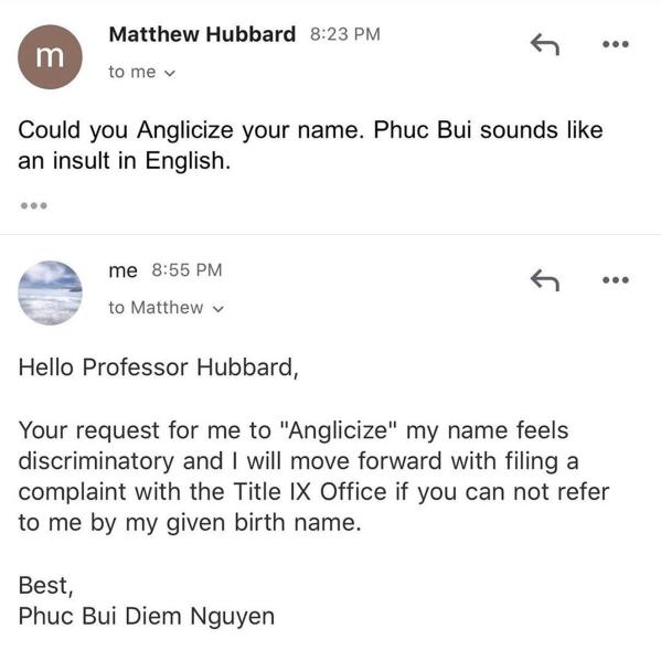 The initial email exchange that led to Matthew Hubbard being placed on administrative leave