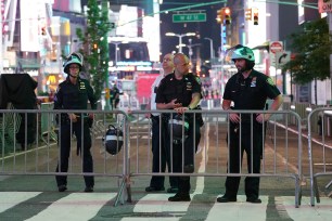A large police presence was visible around Midtown Manhattan which included barricaded streets after many nights of unrest