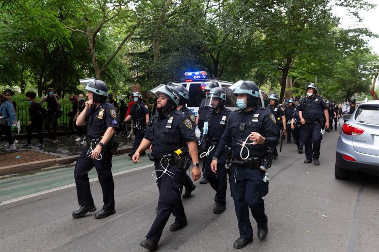 NYPD officers near protests at Washington Square Park today.