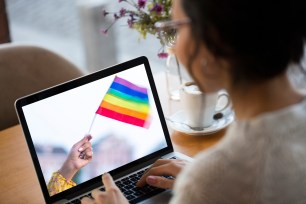 Using blank white screen laptop with rainbow pride flag key