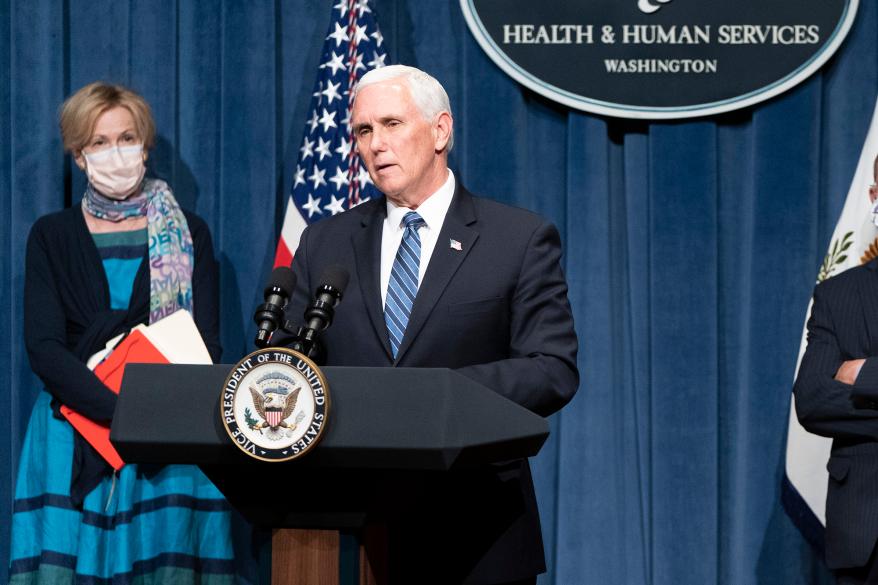 Mike Pence speaks after leading a White House Coronavirus Task Force briefing.