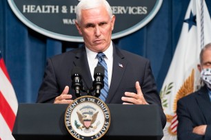 Mike Pence speaks after leading a White House Coronavirus Task Force briefing.