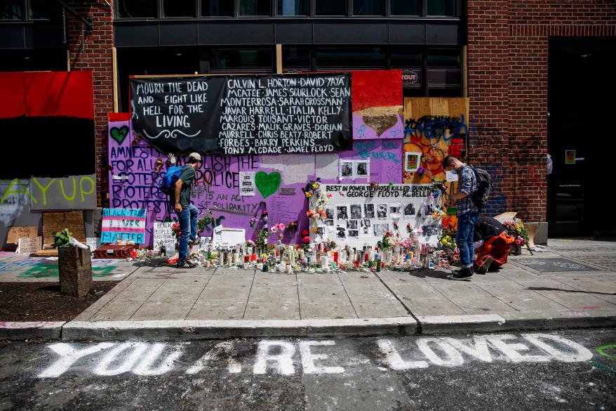 A shrine to George Floyd in the newly created Capitol Hill Autonomous Zone in Seattle.