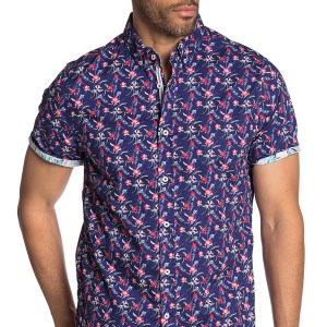 Report Collection Short Sleeve Floral Print Slim Fit Shirt