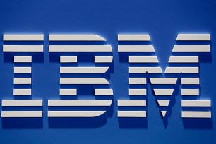 Large white IBM logo on blue background
