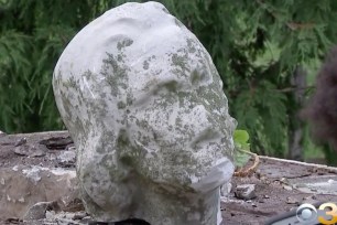 The head of a Christopher Columbus statue that used to sit at Camden Park in Camden, New Jersey.