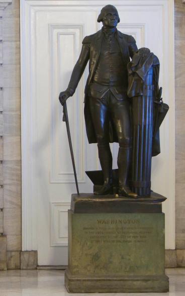 A statue of George Washington at New York City Hall.