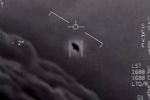 An image from a declassified UFO video released by the Department of Defense in April.