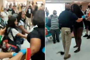 Stills from a video showing a brawl at Puerto Rico’s international airport in San Juan.