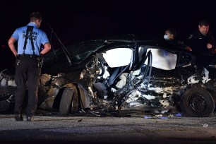 Four people were seriously injured on Saturday night after two cars drag racing in Floyd Bennett Field collided