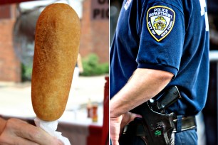 NYPD officer and a corndog