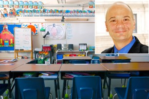 Empty classroom and Council of School Supervisors and Administrators President Mark Cannizzaro