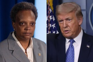 US President Donald Trump (right) and Chicago mayor Lori Lightfoot