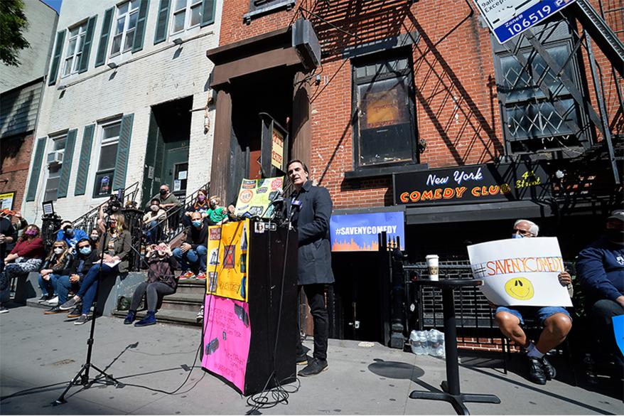 Comedians, club owners and supporters came together today outside of the NY Comedy Club, with the support of State Senator Michael Gianaris, in demanding that Gov. Andrew Cuomo lift their covid-19 closures allowing them to open their doors for business.