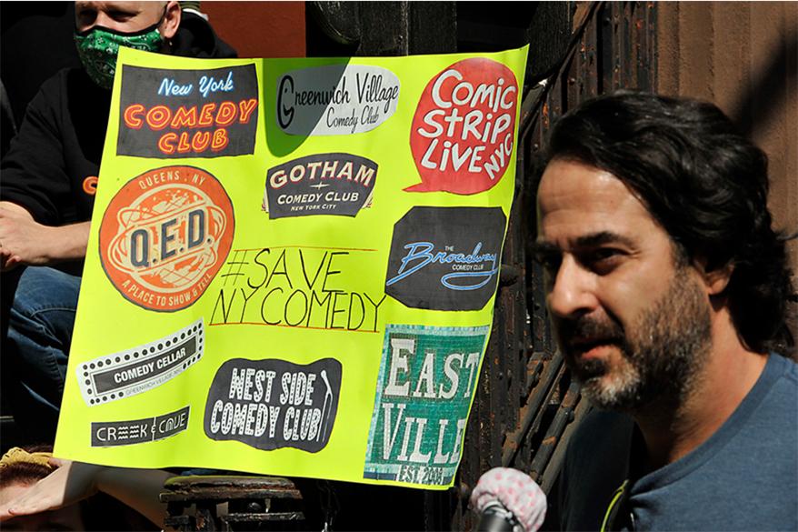 Comedians, club owners and supporters came together today outside of the NY Comedy Club, with the support of State Senator Michael Gianaris, in demanding that Gov. Andrew Cuomo lift their covid-19 closures allowing them to open their doors for business.