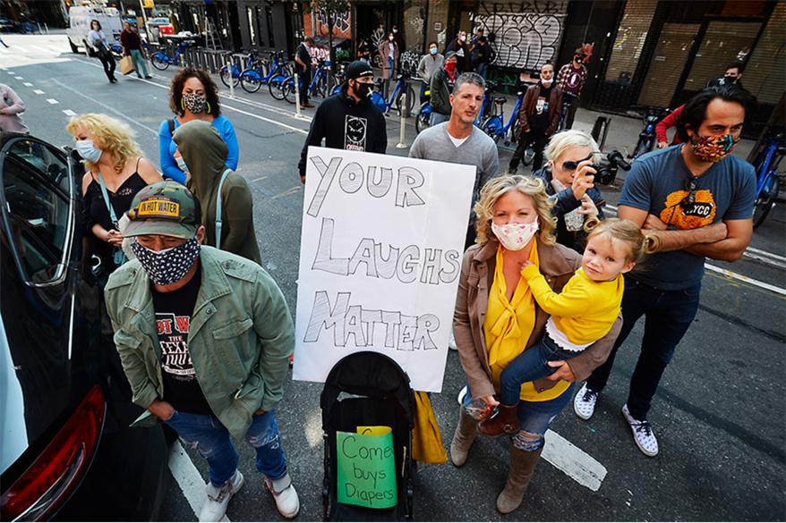 Comedians, club owners and supporters came together today outside of the NY Comedy Club, with the support of State Senator Michael Gianaris, in demanding that Gov. Andrew Cuomo lift their covid-19 closures allowing them to open their doors for business.