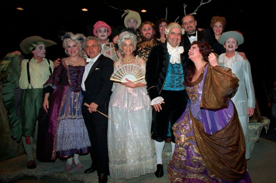 Ruth Bader Ginsburg, and Antonin Scalia (fourth and fifth from left,) pose with members of the cast of "Ariadne auf Naxos" in 1994.