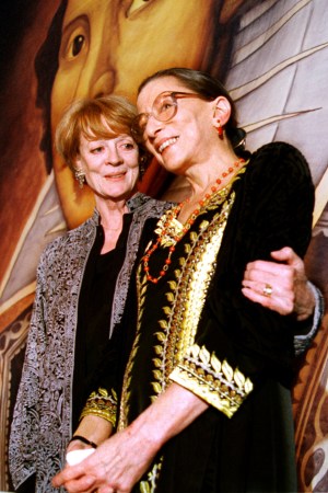 Ruth Bader Ginsburg gets a hug from Actress Dame Maggie Smith following a Washington Opera in 2000.