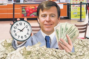 Subway CEO John Chidsey holding money and a clock