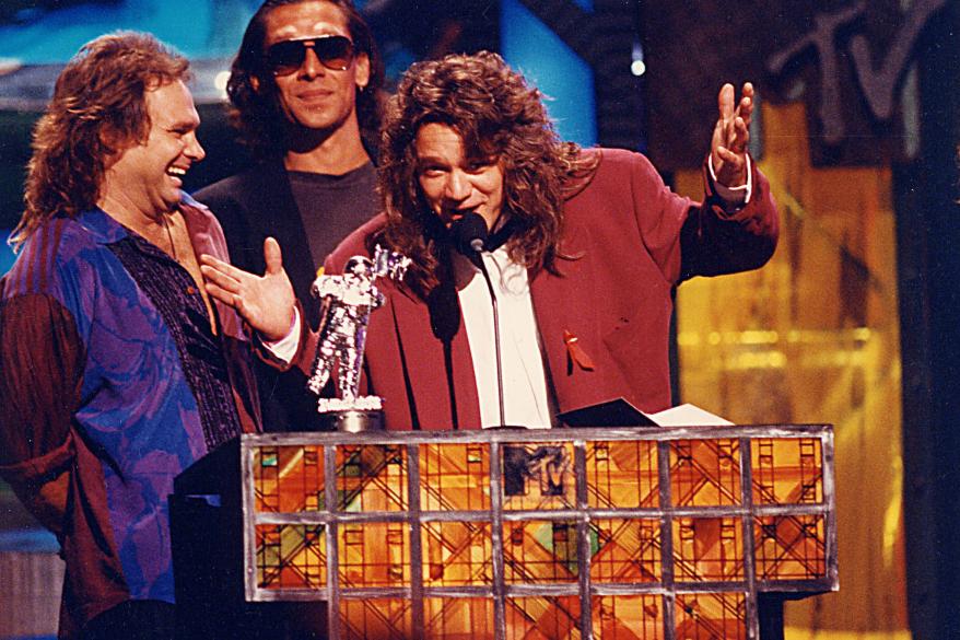 Sammy Hagar, Michael Anthony, Alex Van Halen and Eddie Van Halen at the 1992 MTV Video Music Awards.