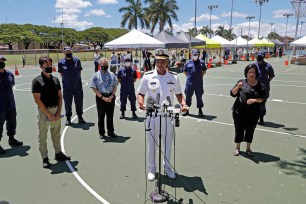 Surgeon General Jerome Adams speaking in Hawaii in August.
