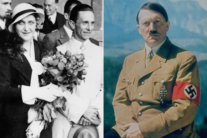 Nazi propaganda minister Joseph Goebbels married Magda (together left), who was in love with Hitler (right) — though it’s not believed they ever consummated their love.