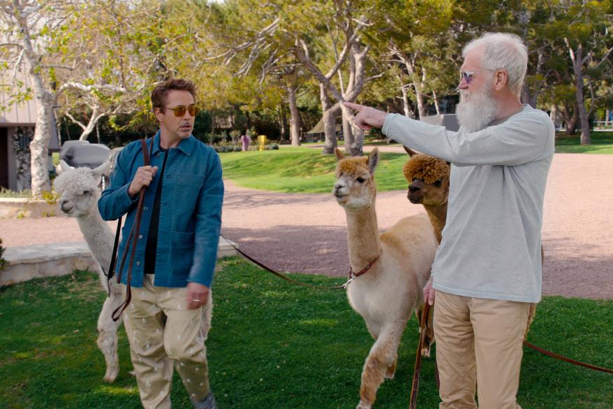 Robert Downey Jr. and furry friends with David Letterman