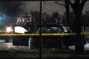 Police at the scene where two people were fatally shot, at the Meadowlands Racetrack in East Rutherford, NJ.