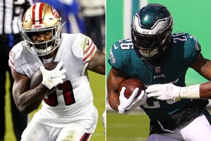 Running backs Raheem Mostert and Miles Sanders, san francisco 49ers, philadelphia eagles, 2020 week 6 nfl fantasy football, injury report