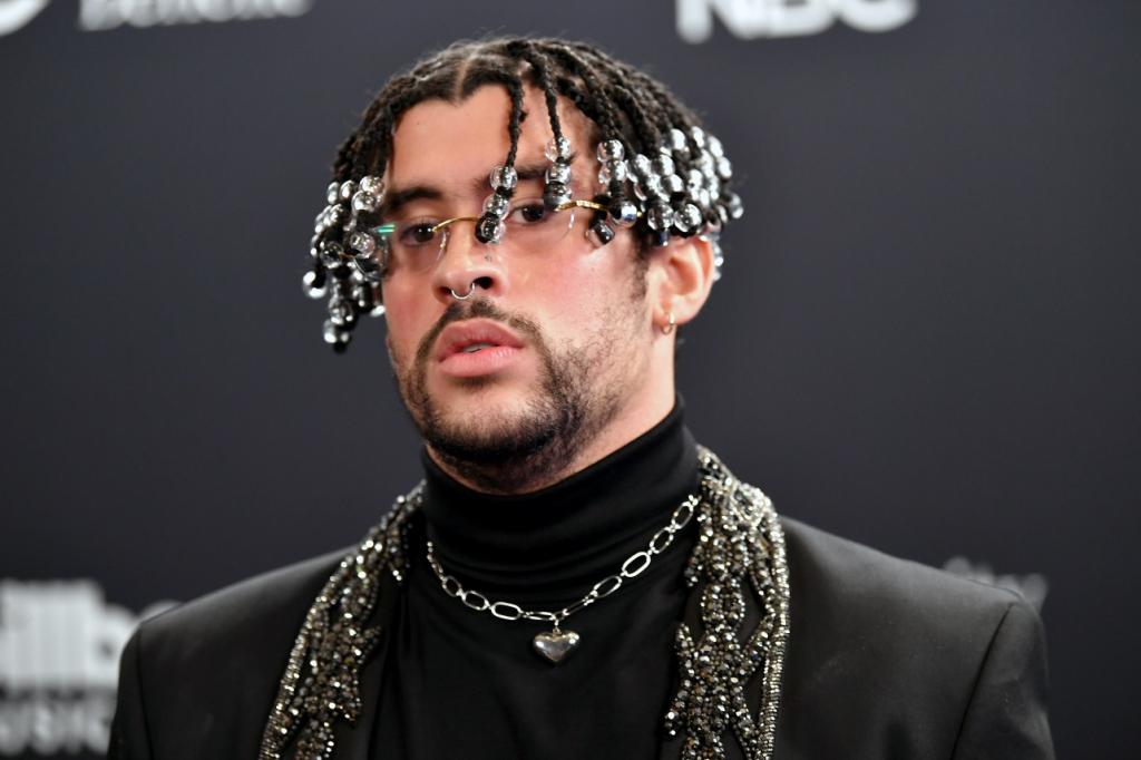 HOLLYWOOD, CALIFORNIA - OCTOBER 14: In this image released on October 14, Bad Bunny poses backstage at the 2020 Billboard Music Awards, broadcast on October 14, 2020 at the Dolby Theatre in Los Angeles, CA. (Photo by Amy Sussman/BBMA2020/Getty Images for dcp )