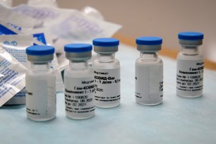 Bottles with Russia's "Sputnik-V" vaccine against the coronavirus disease